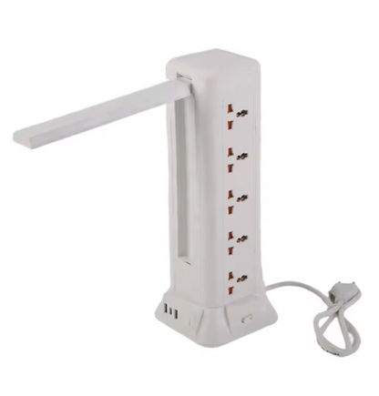 Power Socket Tower with USB & LED Desk Lamp | Multi-Outlet Safety Power Strip