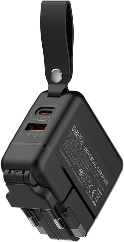 65W GaN Fast Charger HAC-1003 | USB-C & USB-A Wall Charger for Laptops & Smartphones