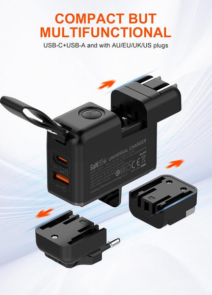 65W GaN Fast Charger HAC-1003 | USB-C & USB-A Wall Charger for Laptops & Smartphones