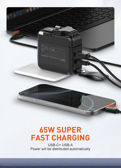 65W GaN Fast Charger HAC-1003 | USB-C & USB-A Wall Charger for Laptops & Smartphones