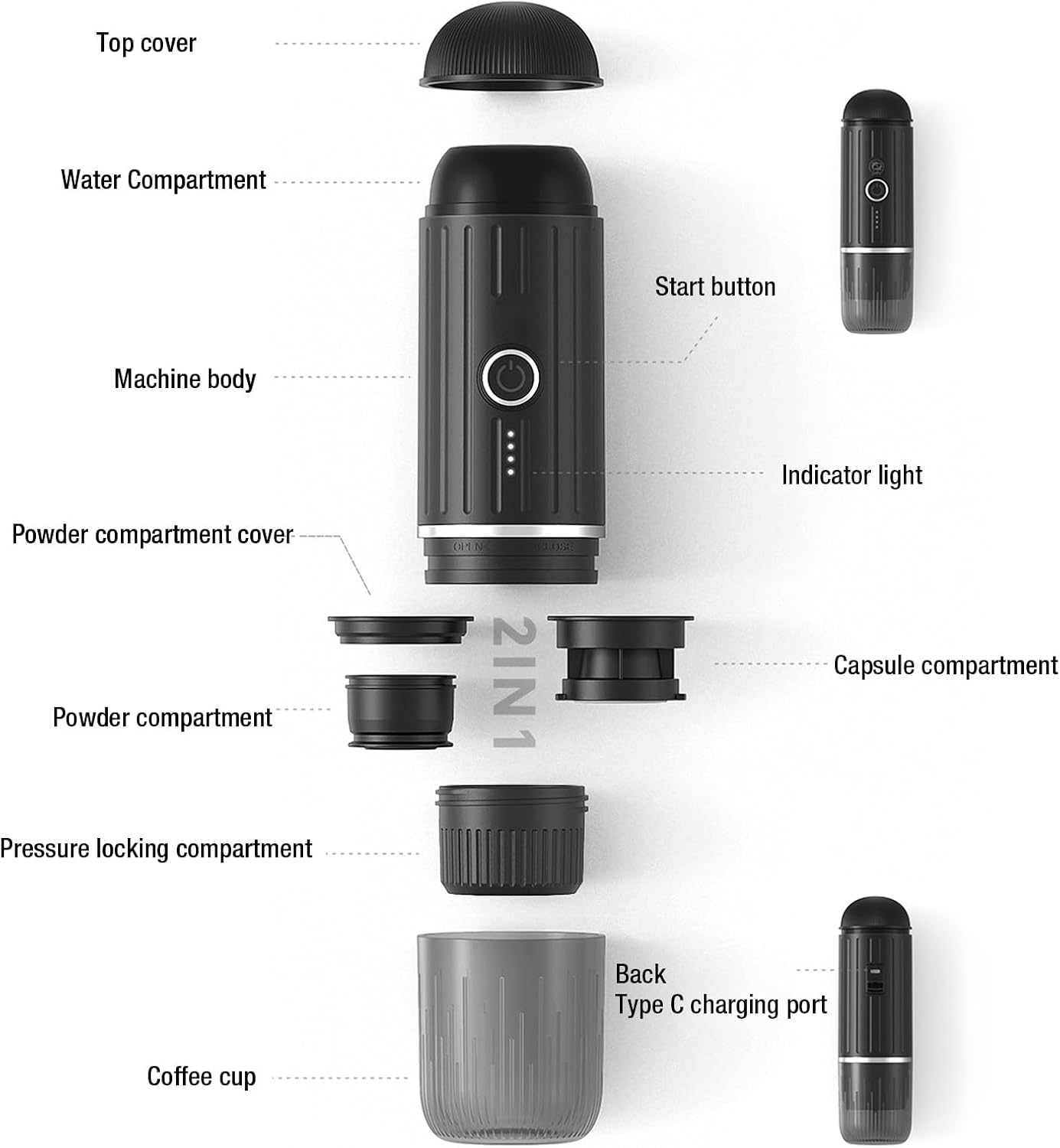 Portable Rechargeable Espresso Coffee Maker | Compact Travel Coffee Machine