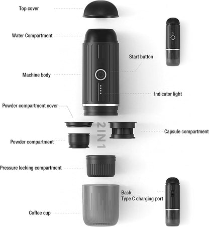 Portable Rechargeable Espresso Coffee Maker | Compact Travel Coffee Machine