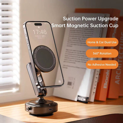 Magnetic Vacuum Phone Stand | 360° Rotating Suction Cup Car & Desk Phone Holder