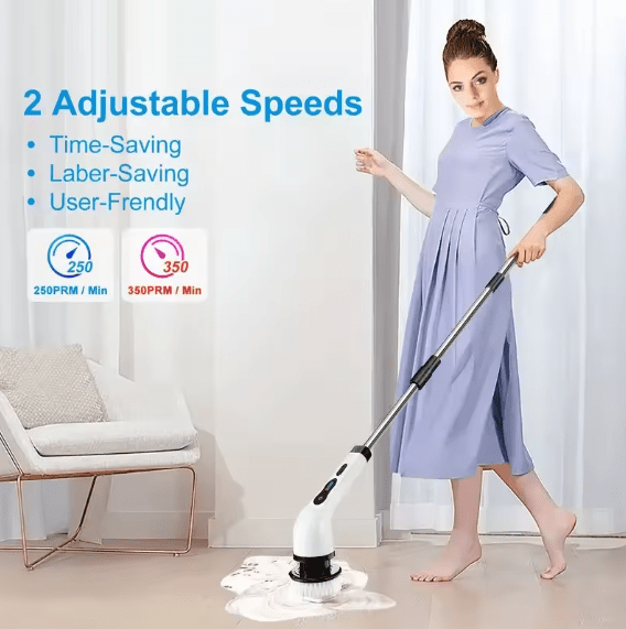 Electric Cleaning Brush JY-6010 | Cordless Rechargeable Spin Scrubber with Extension Handle