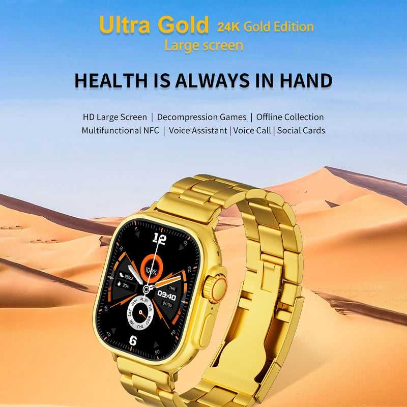 Luxury Gold Smart Watch | HD Touch Display with Bluetooth Calling