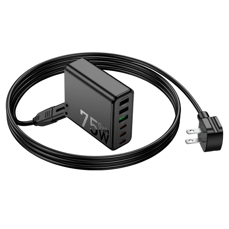 HOCO 75W GaN Six-Port Fast Charger | 6-Port USB-C & USB-A Charging Station