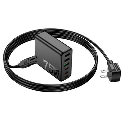 HOCO 75W GaN Six-Port Fast Charger | 6-Port USB-C & USB-A Charging Station