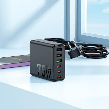 HOCO 75W GaN Six-Port Fast Charger | 6-Port USB-C & USB-A Charging Station