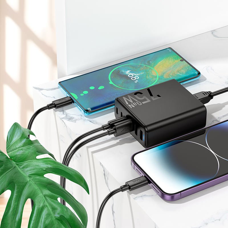 HOCO 75W GaN Six-Port Fast Charger | 6-Port USB-C & USB-A Charging Station