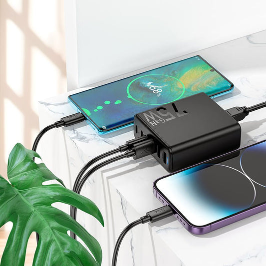 HOCO 75W GaN Six-Port Fast Charger | 6-Port USB-C & USB-A Charging Station