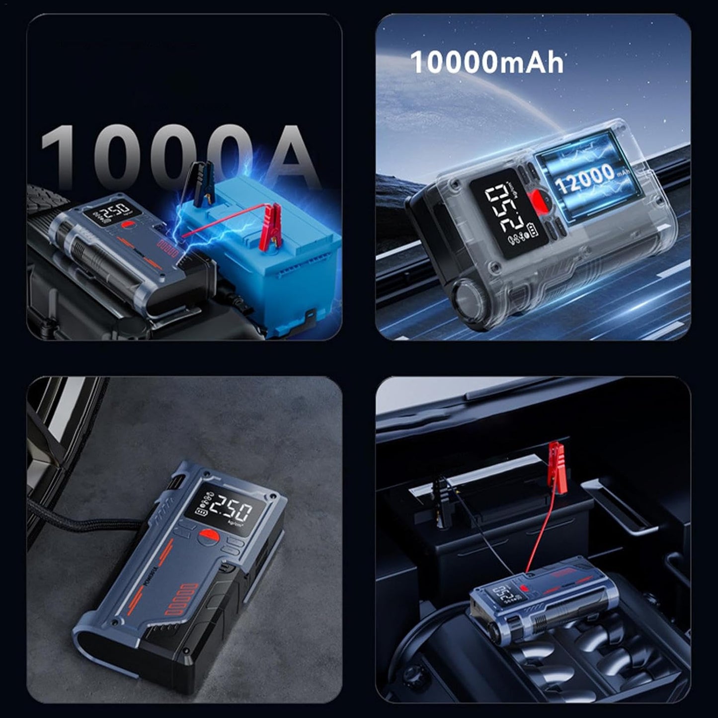 Portable Car Jump Starter with Air Compressor & Digital Display | 3-in-1 Emergency Power Kit