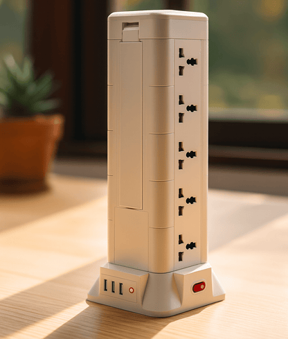 Power Socket Tower with USB & LED Desk Lamp | Multi-Outlet Safety Power Strip